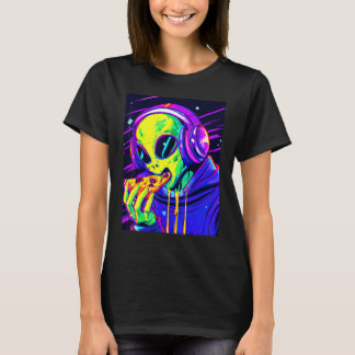 Alien Eating Pizza Synthwave Style Retro Extraterr T-Shirt