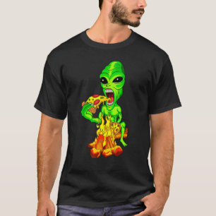 Alien Eating Pizza UFO Extraterrestrische T-Shirt