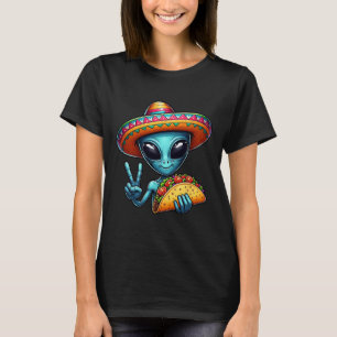 Alien Eating Taco Cinco De Mayo Sombrero Mexican F T-Shirt