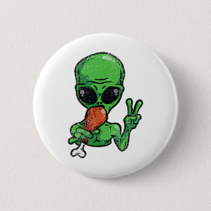 Alien Eating Turkey Erntedank Day Funny Ufo Fal Button