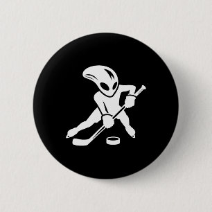 Alien-Eishockeyspieler coole Cartoonfigur Button