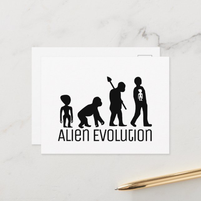 Alien Evolution, extraterrestrische Alien Postkarte (Vorderseite/Rückseite Beispiel)