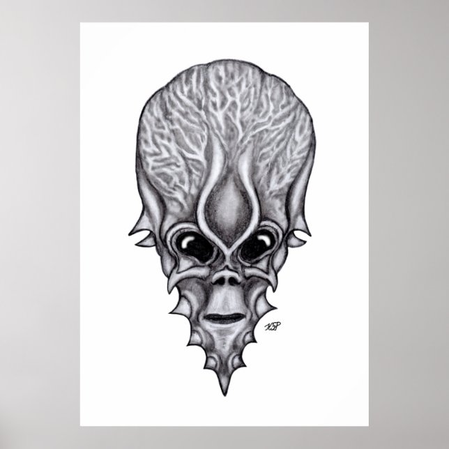 Alien Face, Afrikanische Schädelfaust Wiederaufbau Poster (Vorne)