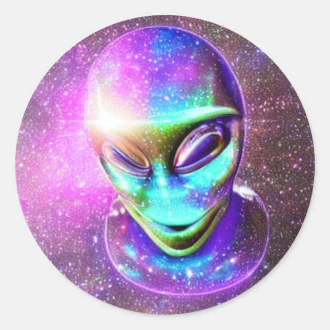 Alien Face in a Sky Classic Round Sticker (Vorderseite)
