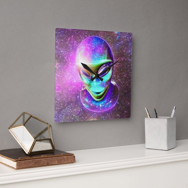 Alien Face kommt aus dem Galaxy Sky Quadratische Wanduhr (Büro)