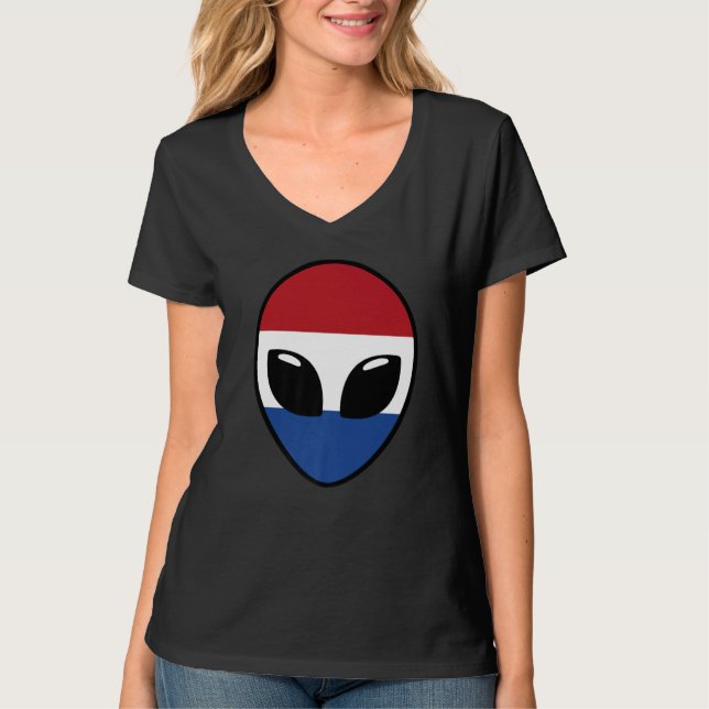 Alien Face Netherlands Holland Dutch Flag T-Shirt (Vorderseite)