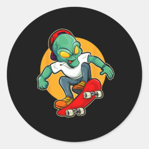 Alien fährt Skateboard Ufo Außerirdischer Skate Runder Aufkleber