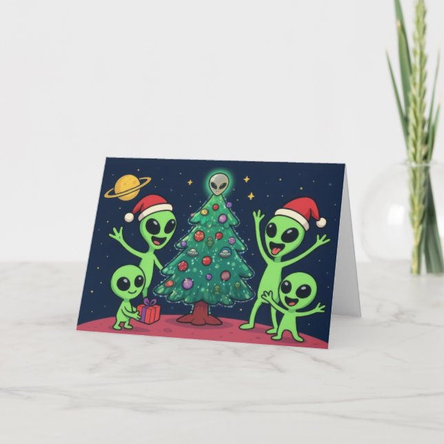 Alien Family Christmas Karte (Vorderseite)