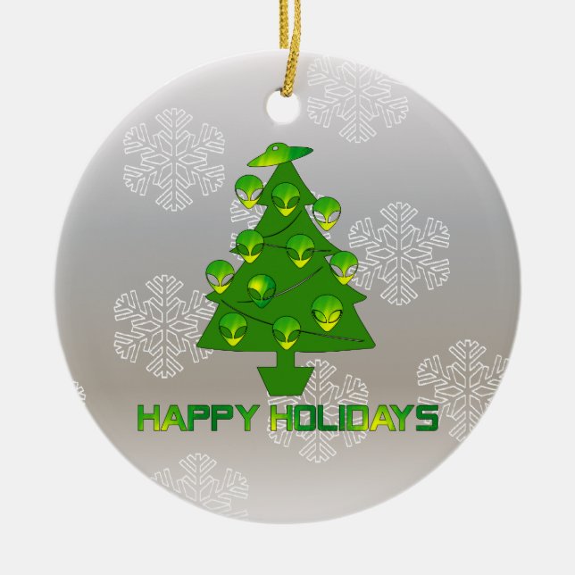 Alien-Feiertags-Baum Keramikornament (Vorne)