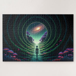 Alien Figure geht zu einem Sternenfernplaneten Puzzle