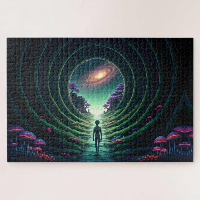 Alien Figure geht zu einem Sternenfernplaneten Puzzle (Horizontal)