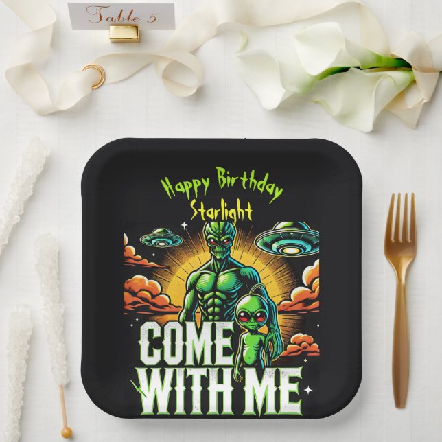 Alien Figures: Abenteuer im Weltraum Pappteller (Hochzeit)