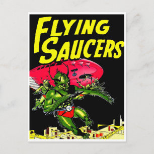 Alien Flying Saucers Vintag Comic Buchkunst Postkarte