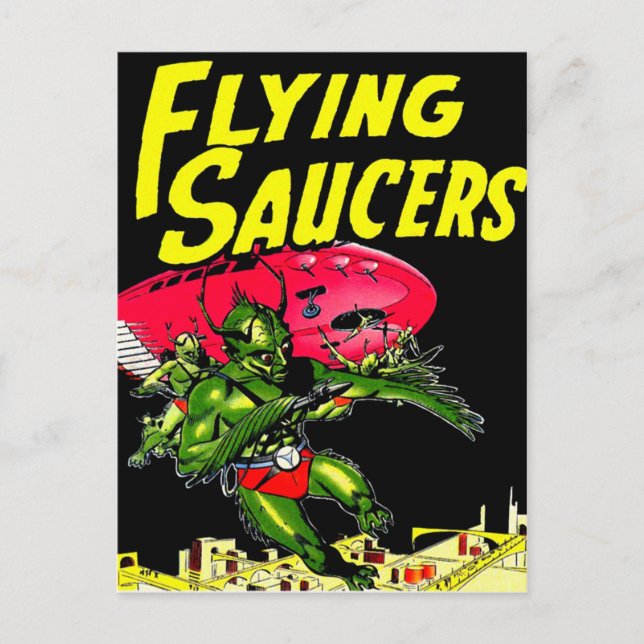 Alien Flying Saucers Vintag Comic Buchkunst Postkarte (Vorderseite)