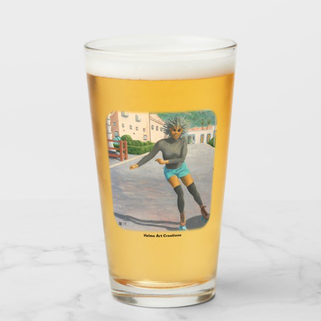 Alien Frau Roller Skaten Fantasy Drink Glass Glas (Vorne (Gefüllt))