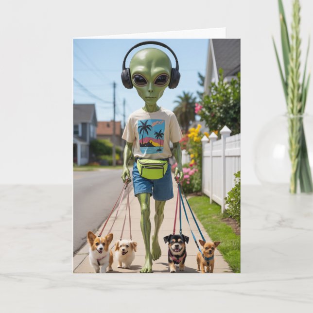 Alien führt den Hund Karte (Vorderseite)