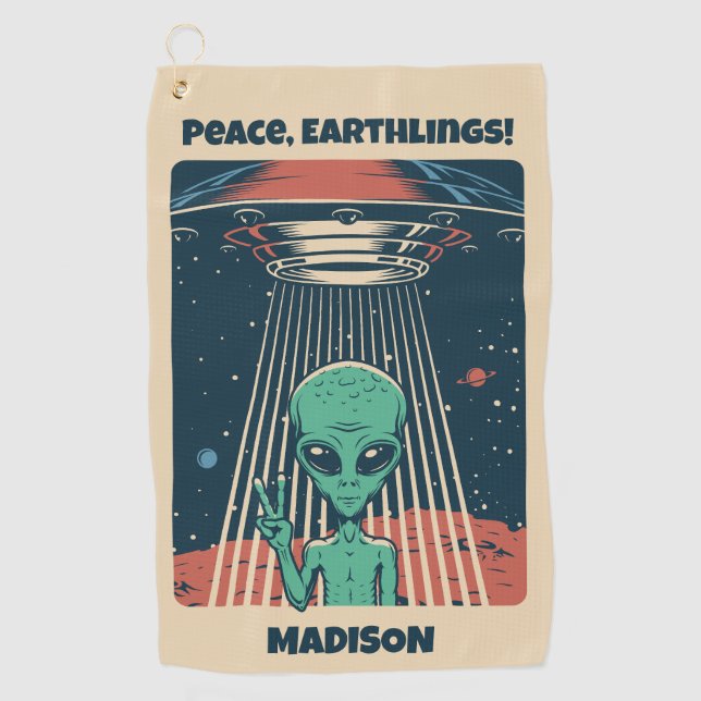 Alien für benutzerdefiniertes Text Golfhandtuch (Vorderseite)