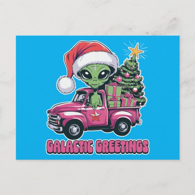 Alien Galactic Greetings Feiertagspostkarte (Vorderseite)