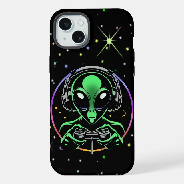 Alien Gamer mit Stars iPhone Hülle (Rückseite)