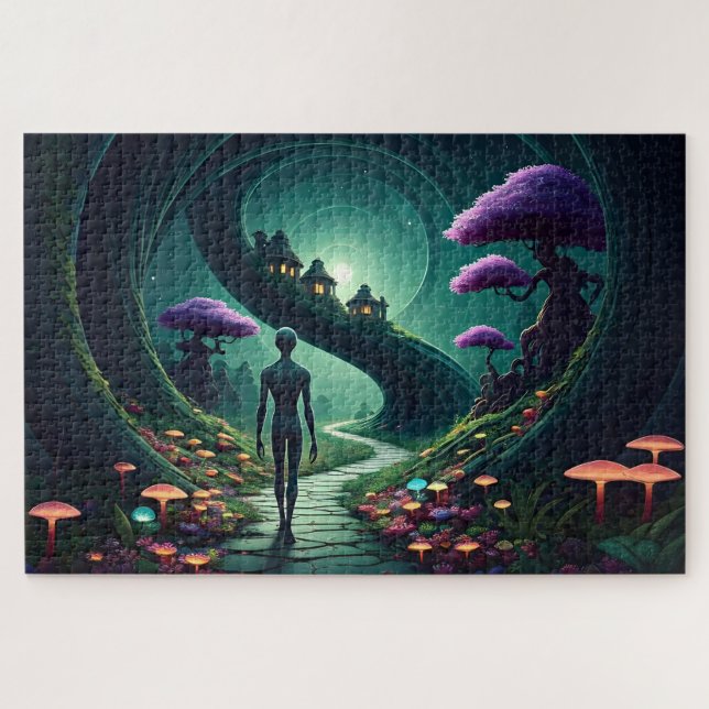 Alien geht durch einen Alien-Garten Puzzle (Horizontal)