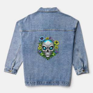 Alien Gesicht und Blume Kunst Jeansjacke