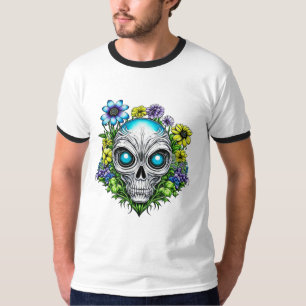 Alien Gesichts und Blumen Ai Kunst T-Shirt
