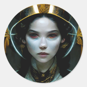 Alien Girl 2 Science Fiction Runder Aufkleber