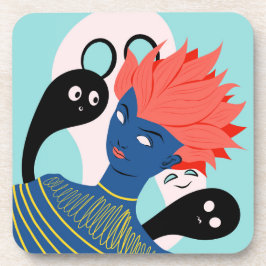 Alien Girl with Spooky Ghosts Imaginary Friends Getränkeuntersetzer