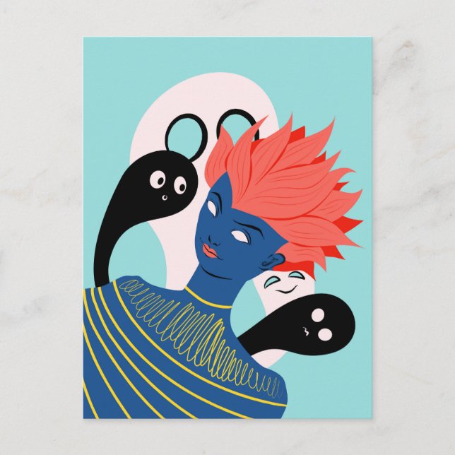 Alien Girl with Spooky Ghosts Imaginary Friends Postkarte (Vorderseite)