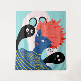 Alien Girl with Spooky Ghosts Imaginary Friends Wandteppich