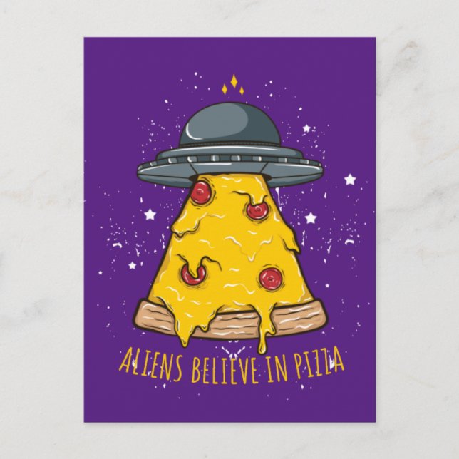 Alien glaubt an Pizza Postkarte (Vorderseite)