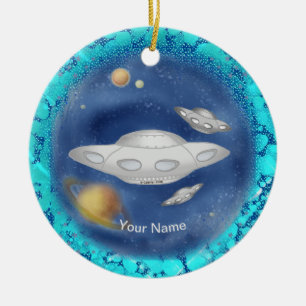 Alien Gray Spaceship individuelle Name Ornament