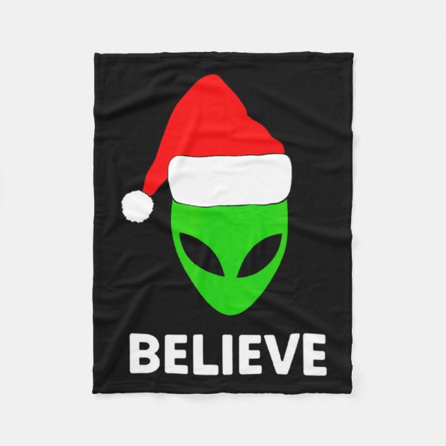 Alien Green Face Christmas Santa Hat Believe  Fleecedecke (Vorderseite)