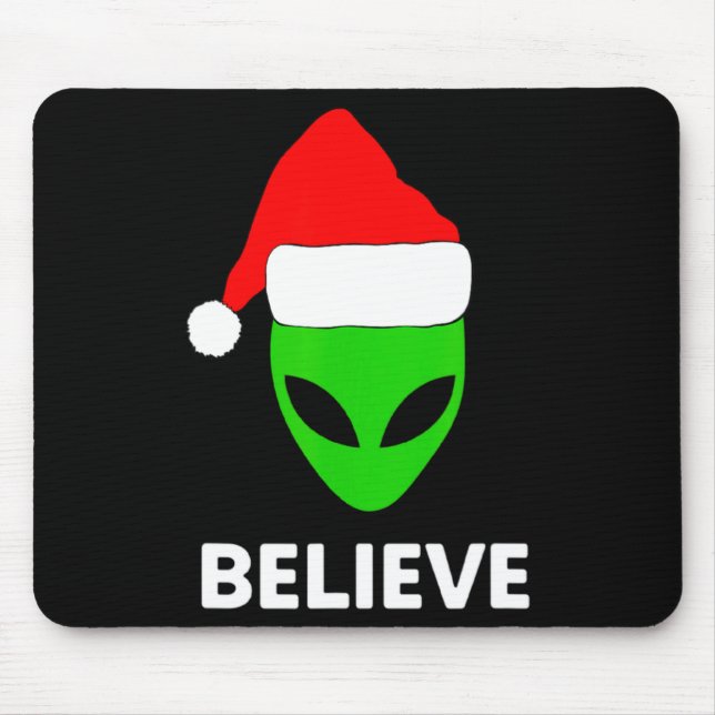 Alien Green Face Christmas Santa Hat Believe  Mousepad (Vorne)