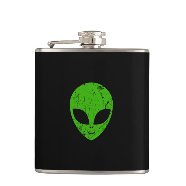 Alien Green Head ufo Science Fiction Extraterrestl Flachmann (Vorderseite)