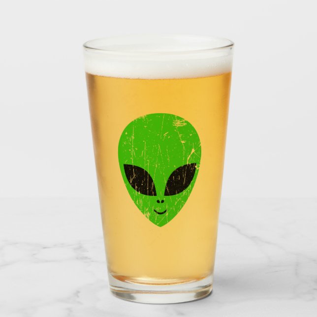 Alien Green Head ufo Science Fiction Extraterrestl Glas (Vorne (Gefüllt))