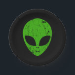 Alien Green Head ufo Science Fiction Extraterrestl Pappteller<br><div class="desc">Alien grüner Kopf ufo Science Fiction extrarestrisches Grunge Lächeln Gesicht</div>