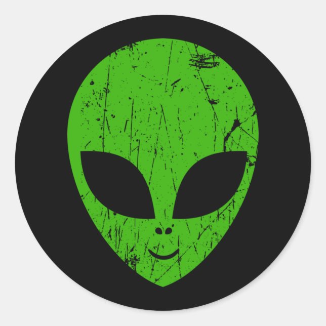 Alien Green Head ufo Science Fiction Extraterrestl Runder Aufkleber (Vorderseite)