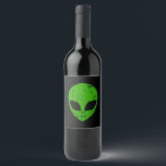 Alien Green Head ufo Science Fiction Extraterrestl Weinetikett<br><div class="desc">Alien grüner Kopf ufo Science Fiction extrarestrisches Grunge Lächeln Gesicht</div>