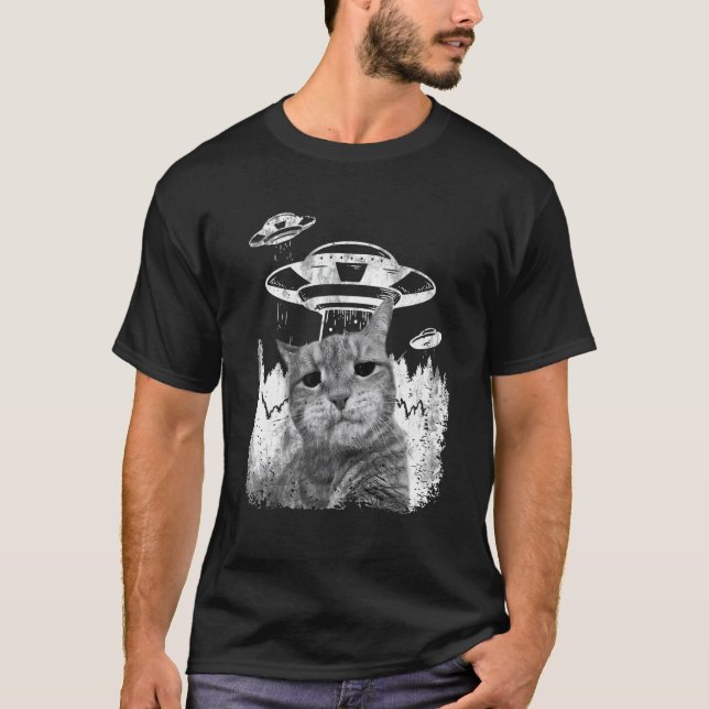 Alien  Grummpy Cat Selfie With Spaceship Behind T-Shirt (Vorderseite)
