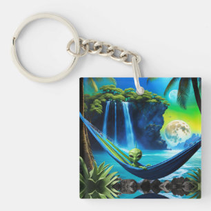 Alien Hammock zu einem Urlaub am Strand Schlüsselanhänger