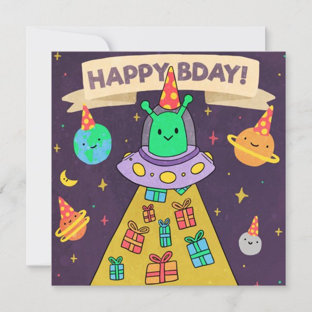 Alien Happy Birthday Holiday Card Feiertagskarte (Vorderseite)