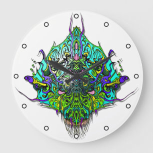 Alien Head - Aqua mit Punkten Große Wanduhr