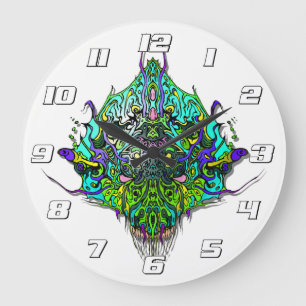 Alien Head - Aqua mit Zahlen Große Wanduhr