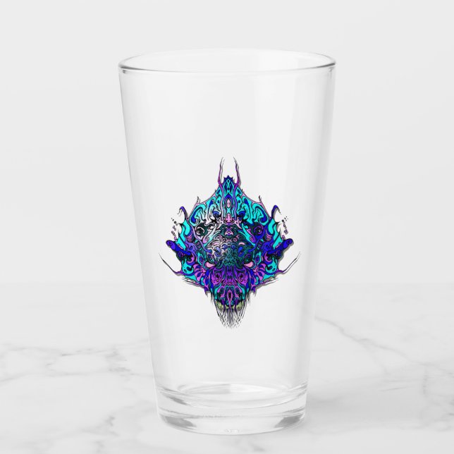 Alien Head - blau und lila Glas (Vorderseite)