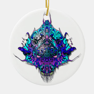 Alien Head - blau und lila Keramik Ornament