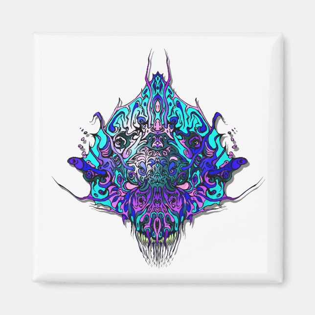Alien Head - blau und lila Magnet (Vorne)