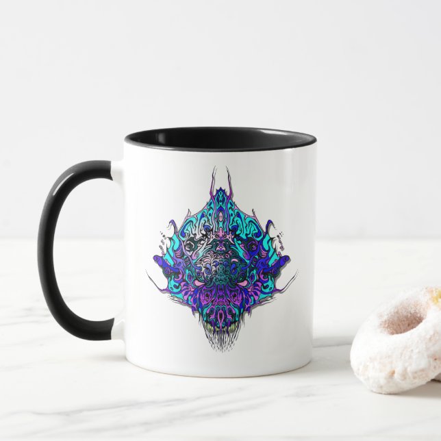 Alien Head - blau und lila Tasse (Mit Donut)