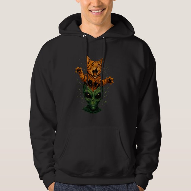 Alien Head Cat Explosion Funny Sci-Fi Kitty komisc Hoodie (Vorderseite)