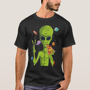 Alien Head Eating Pizza Ufo Extraterrestrische Män T-Shirt